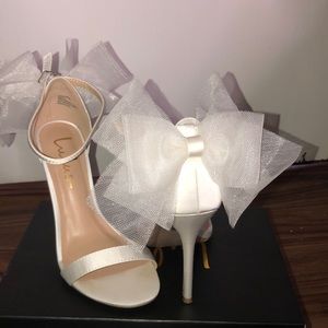 Ayana ivory satin bow ankle strap high heels